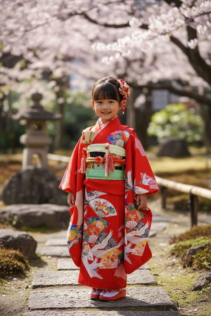 お買い得品♡七五三　7歳　フルセット　鶴　古典柄　赤系　正絹