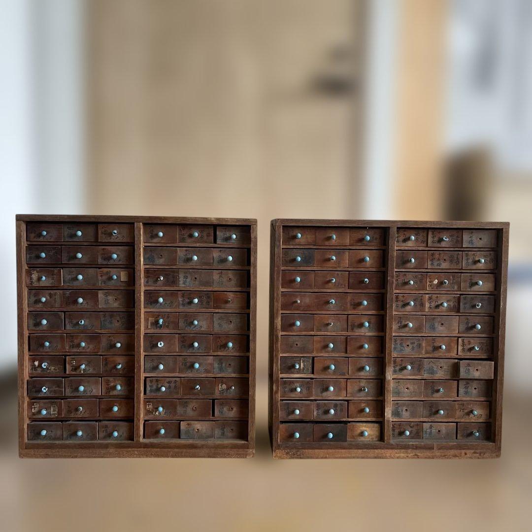 T1/2【送料込み】活版印刷所から出た木のタンス2竿セット【古道具】【