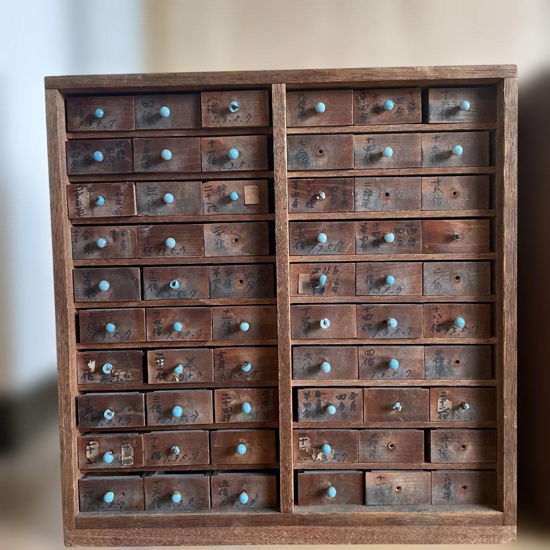 T1/2【送料込み】活版印刷所から出た木のタンス2竿セット【古道具】【