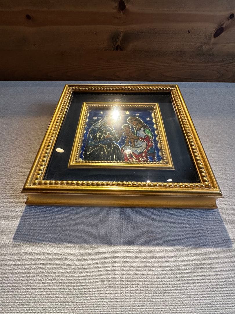 田中忠雄 作 ガラス絵 キリスト教美術 幼な子をかこむマリアとアンナ