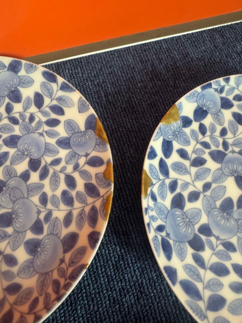 1813 八代 明治 今泉今右衛門 染付橘模様 平皿 5客 時代物