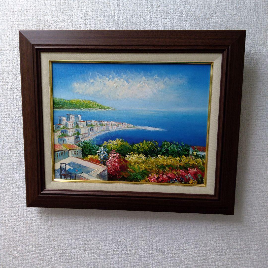 肉質油絵　横　F6　白壁の家　額装仕上げ品