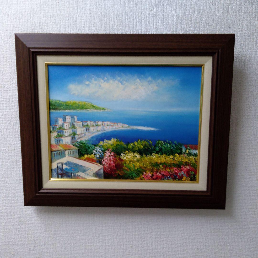 肉質油絵　横　F6　白壁の家　額装仕上げ品