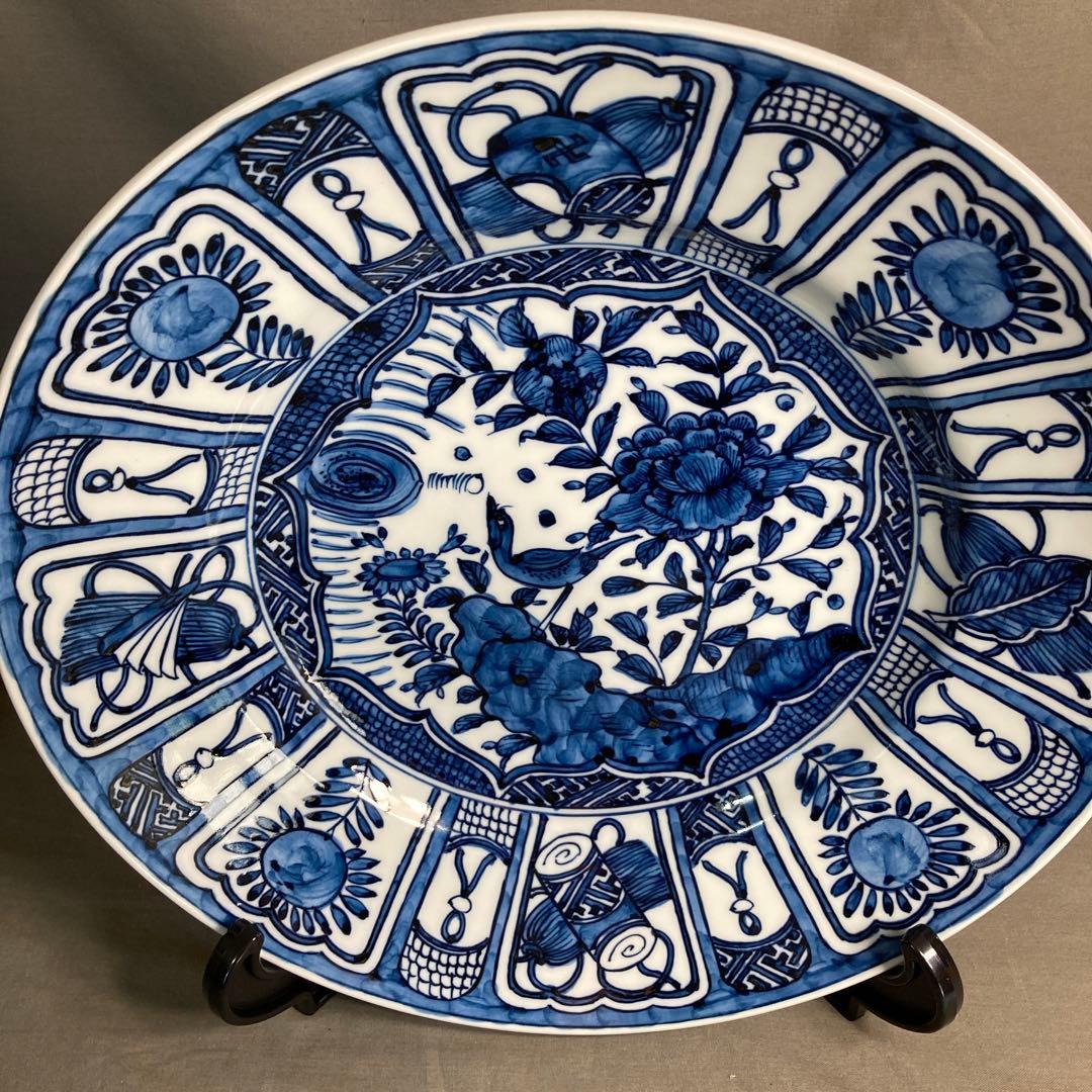 【源右衛門】古伊万里の伝統　日本の名窯　舘林源右衛門作　祥瑞手芙蓉花鳥見込　大皿