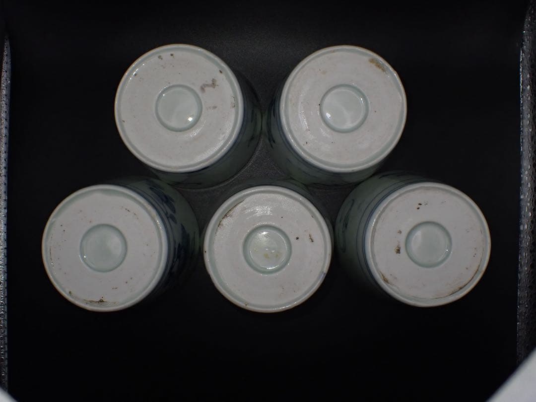 (青6)古伊万里 蕎麦猪口 そば猪口 草花の図 5ヶセット 幕末