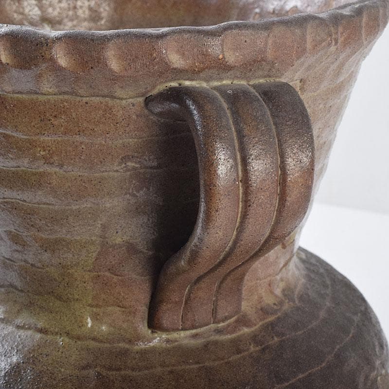 壺屋焼　爍山銘　内魚刻　双耳壷　花瓶　時代箱　M　R9056H