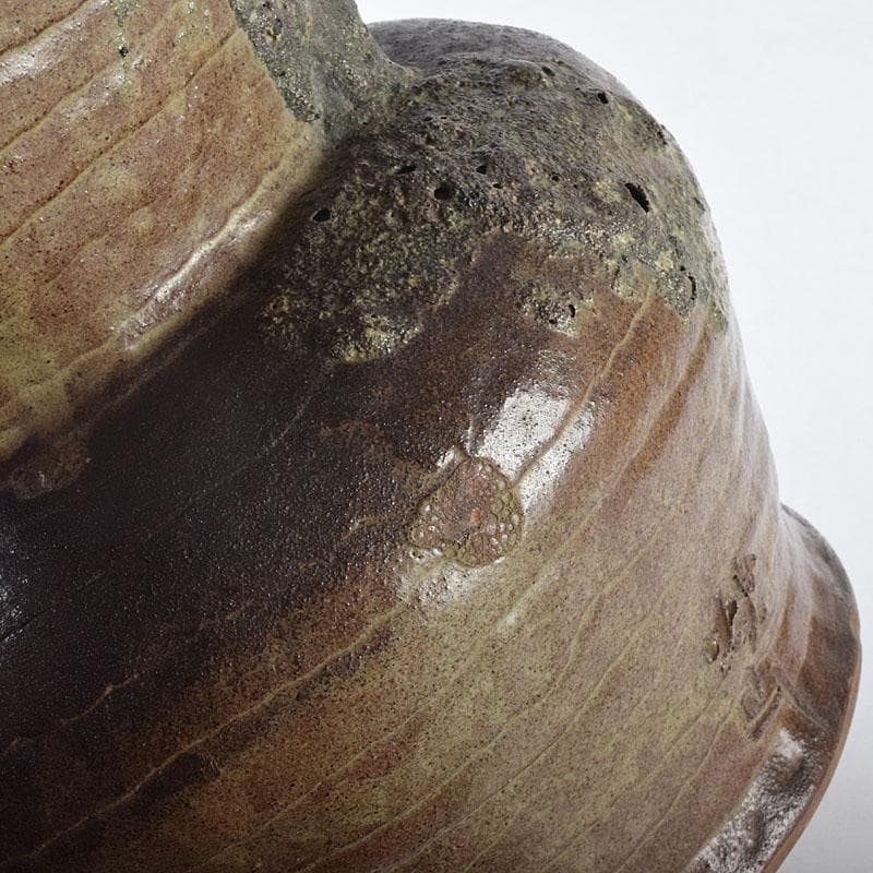 壺屋焼　爍山銘　内魚刻　双耳壷　花瓶　時代箱　M　R9056H