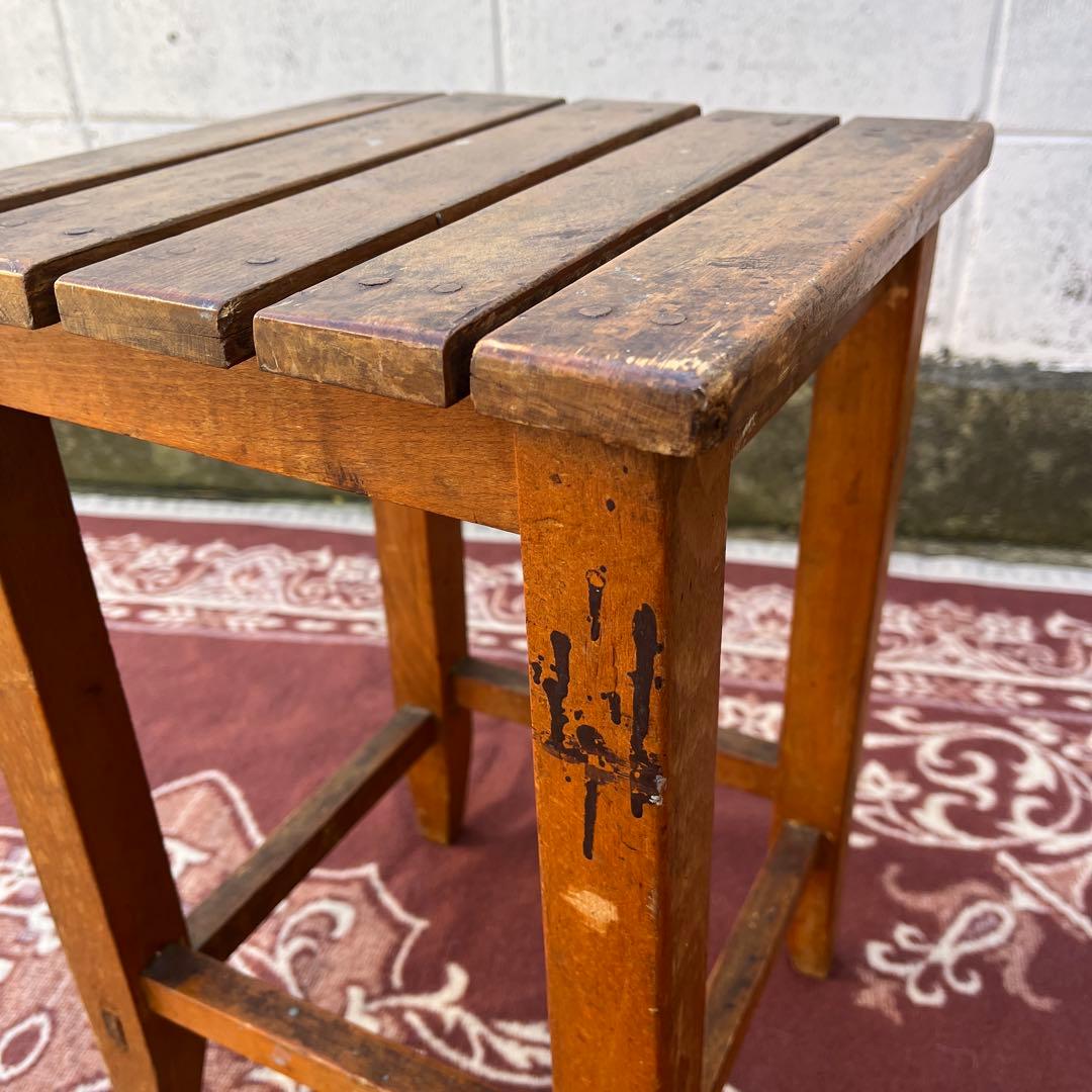 アンティーク 古家具◾️木製無垢材 スクエア型 スツール サイドテーブル 飾り台