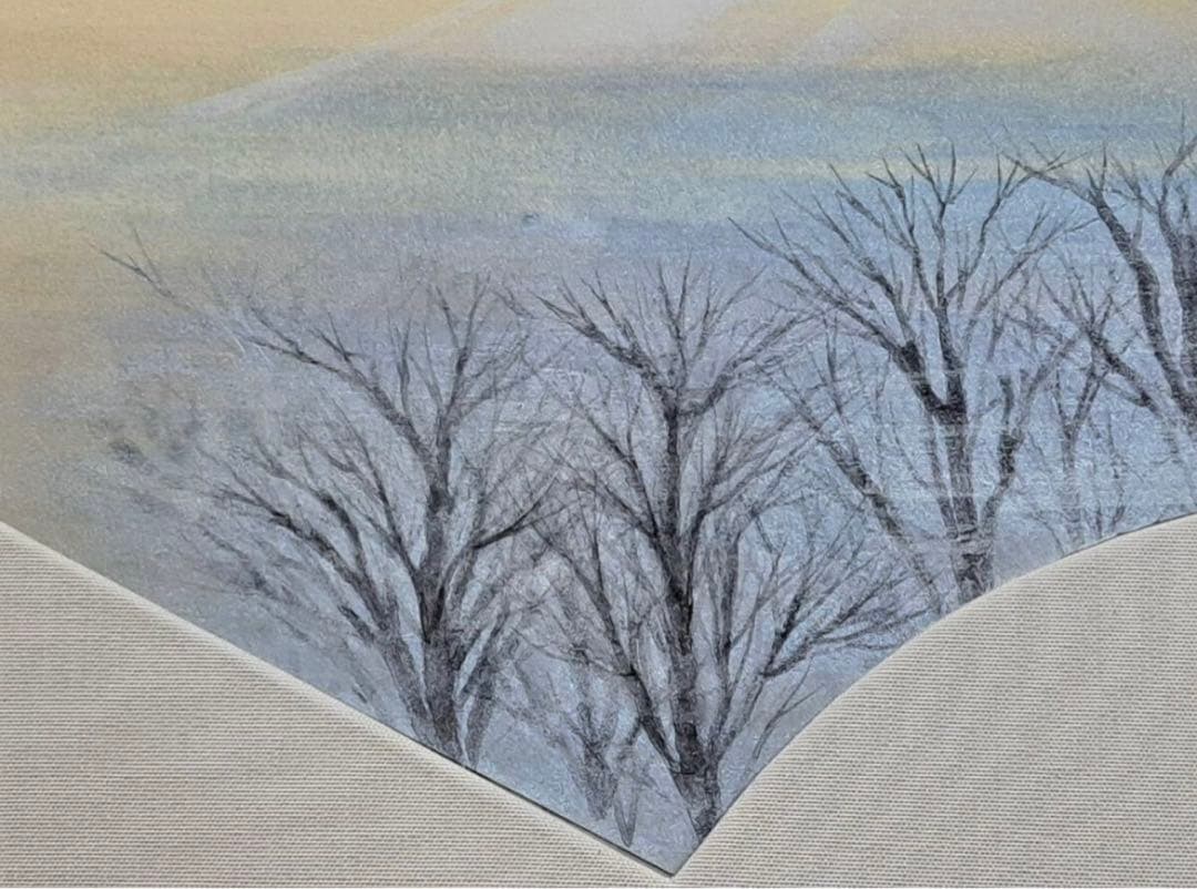 橋田二朗 日本画 彩色 「朝霧」 23.5×53.5cm 印有 共シール有