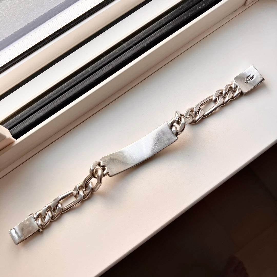 80.74g MEXICO 百合 フィガロ シルバー925 IDブレスレット