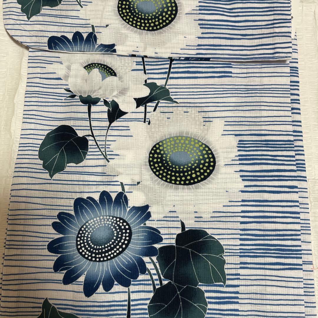 花柄 浴衣 青と白のストライプ プレタ
