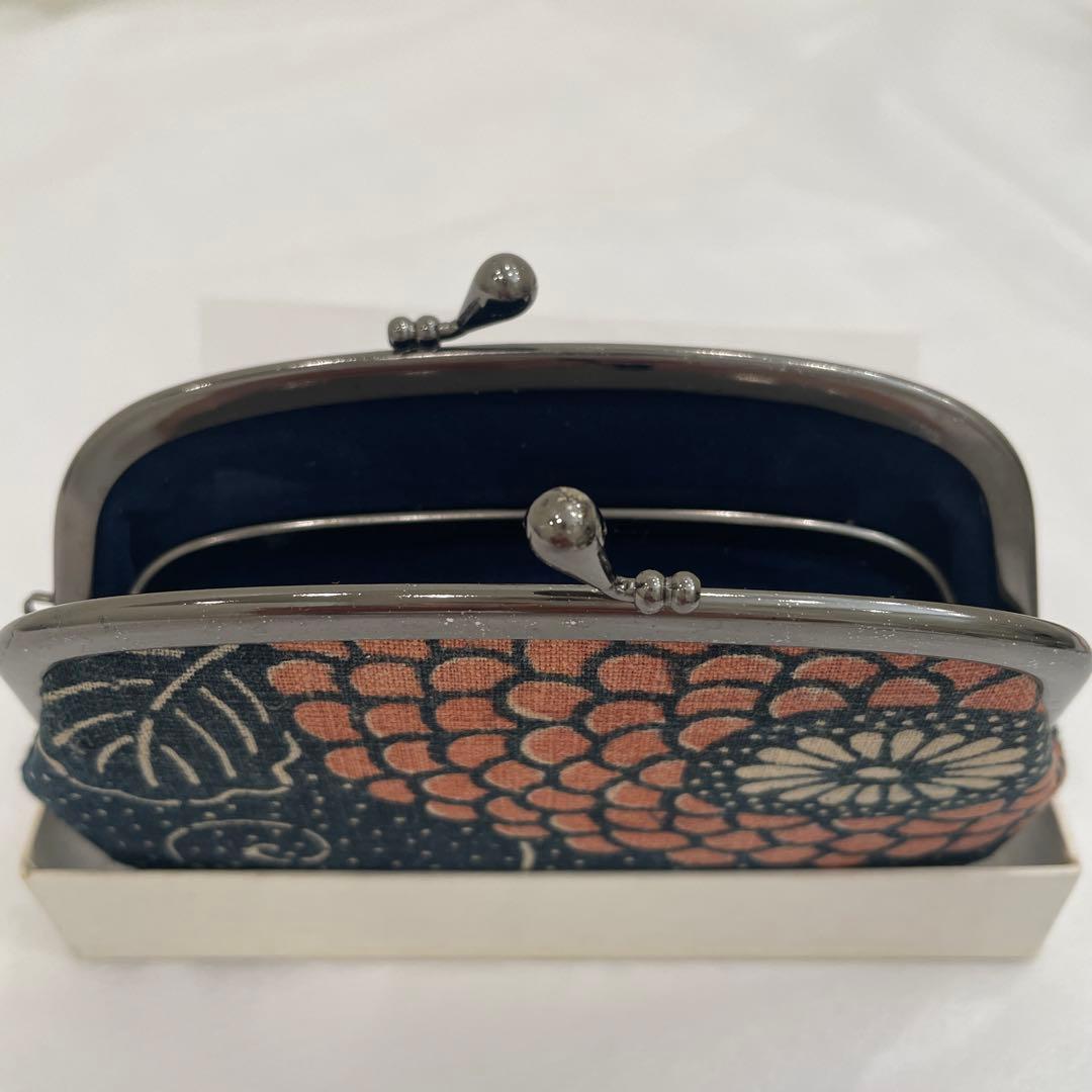 京都ちんぎれや　一点物　古布がま口財布 未使用品　藍色×朱色