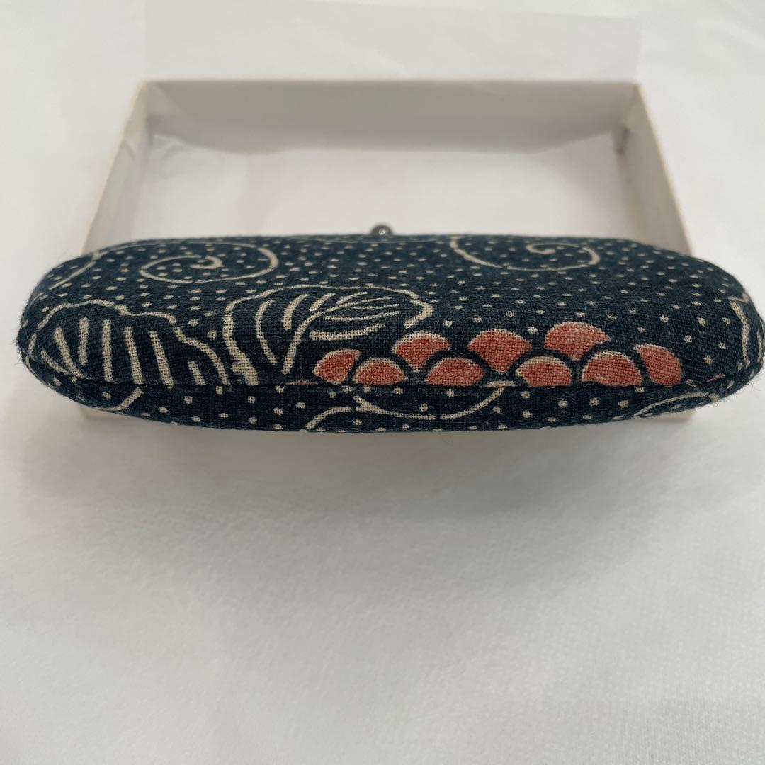 京都ちんぎれや　一点物　古布がま口財布 未使用品　藍色×朱色