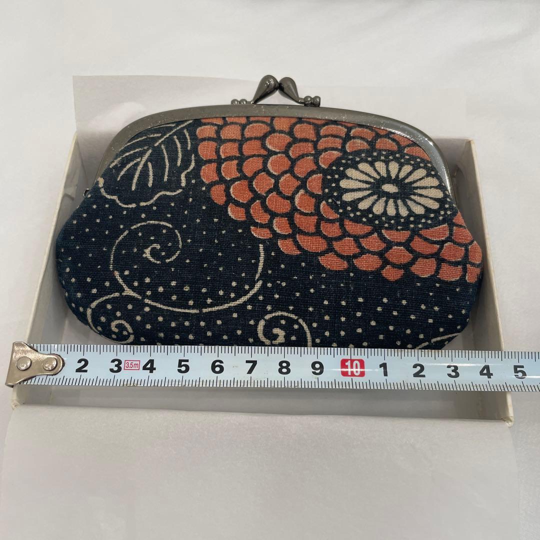 京都ちんぎれや　一点物　古布がま口財布 未使用品　藍色×朱色