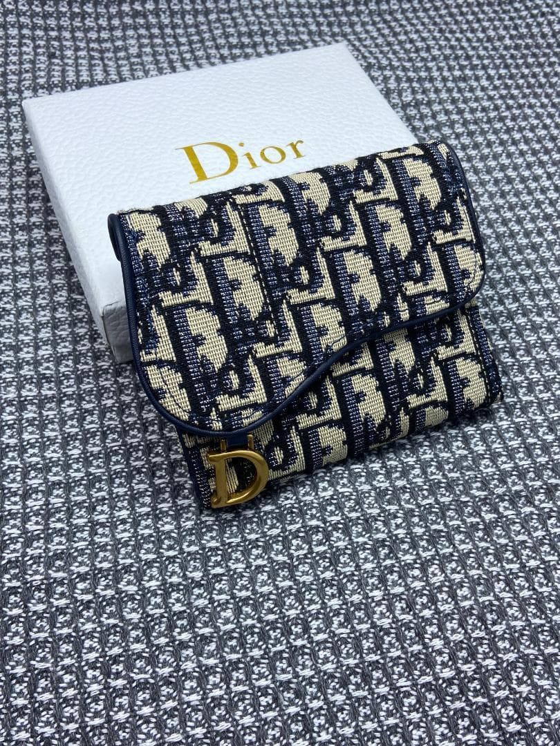 Dior 三つ折り財布 ネイビー/ベージュ