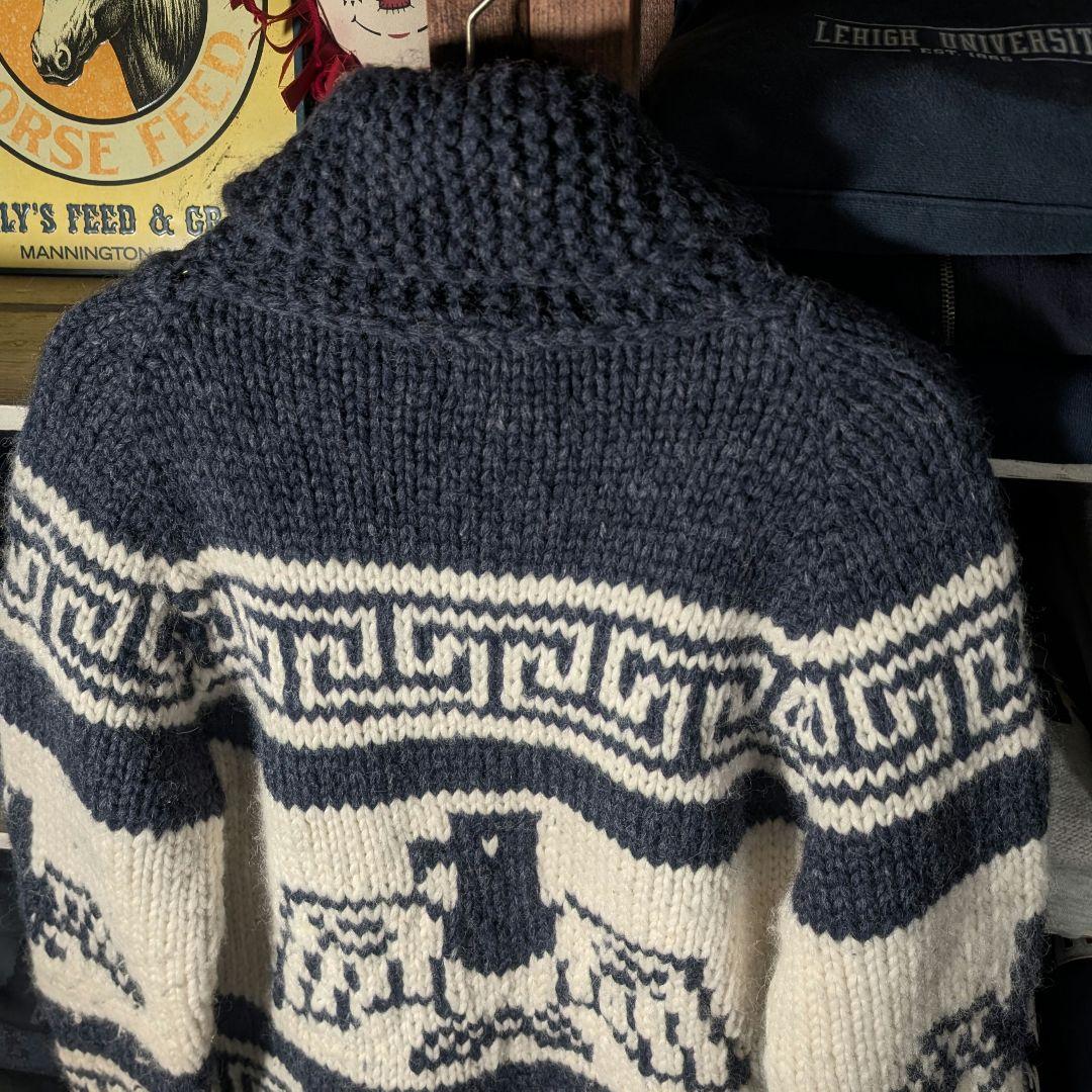 80s 90s　カナダ製　KANATA　イーグル柄　カウチンニット　ジップアップ