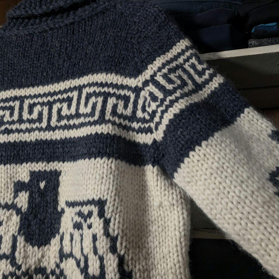 80s 90s　カナダ製　KANATA　イーグル柄　カウチンニット　ジップアップ