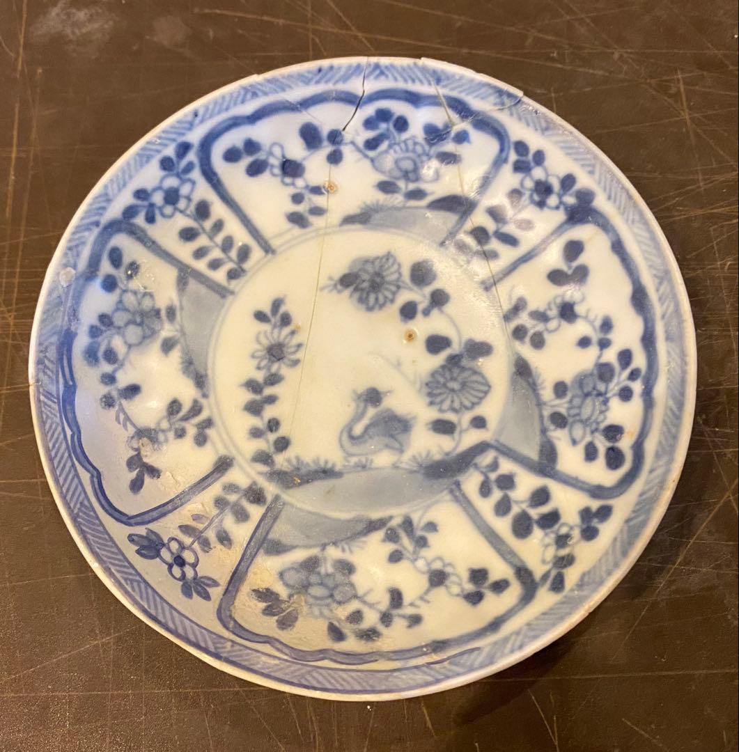 景徳鎮窯染付絵皿 鑑賞台付 ・沈船品 ヴィンテージ レア ・台湾茶器