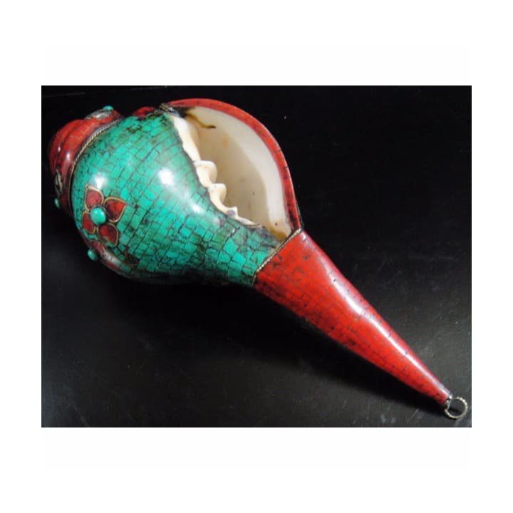 ◇チベット密教法具 法螺貝（シャンカ）グリーンターラー（緑多羅菩薩）C