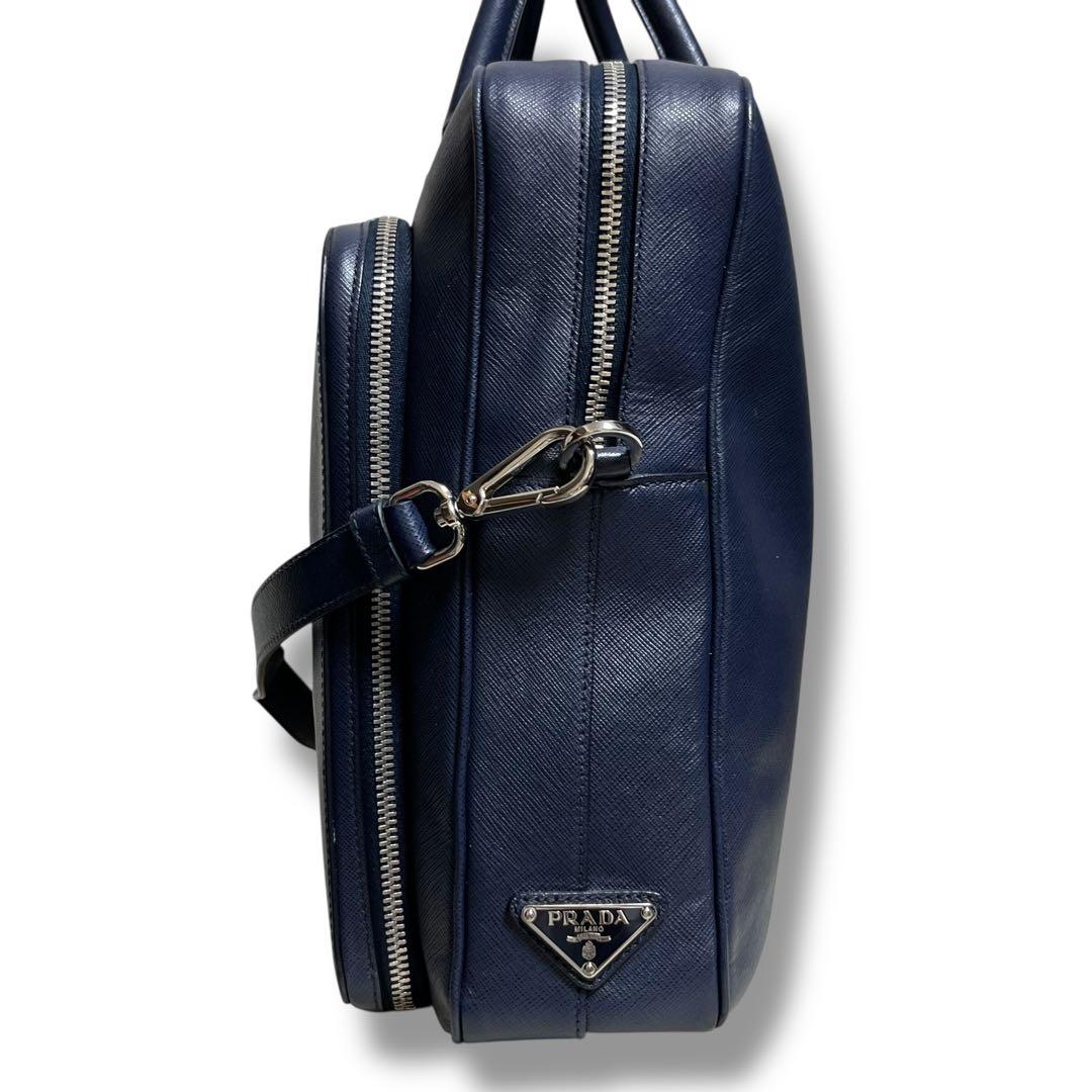 プラダ 現行 ネイビー レザー ビジネスバッグ サフィアーノ