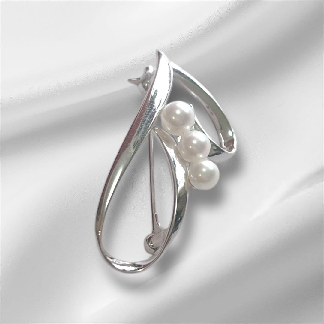 極美品】MIKIMOTO パールブローチ あこや真珠 シルバー 刻印 ハート型