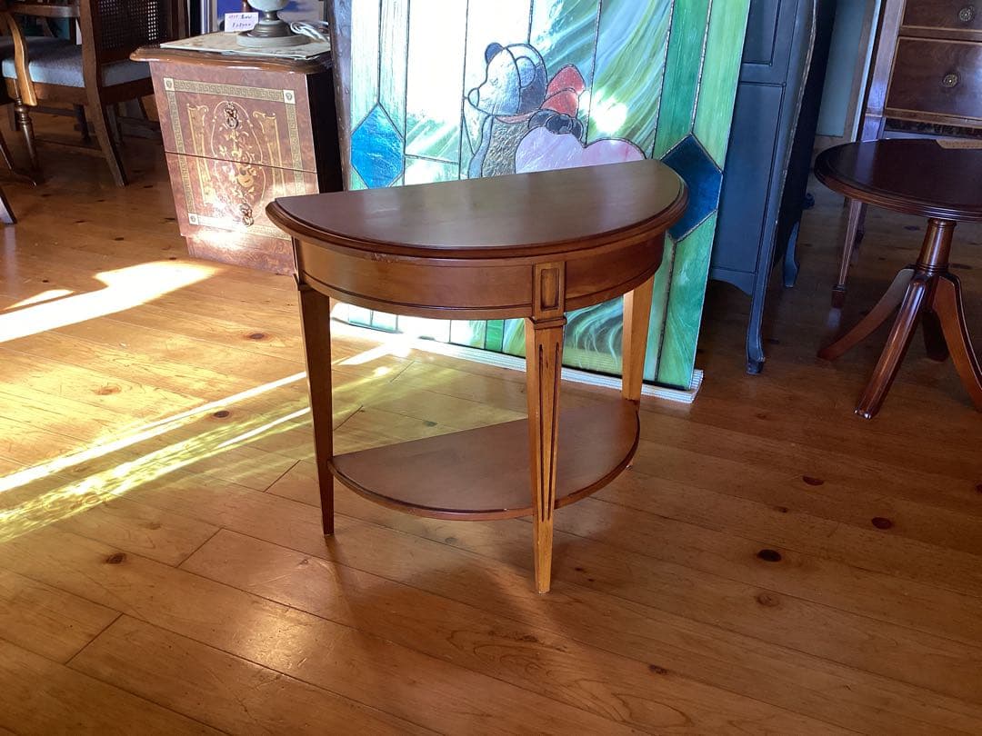 ナチュラルウッド 半円形コンソールテーブル