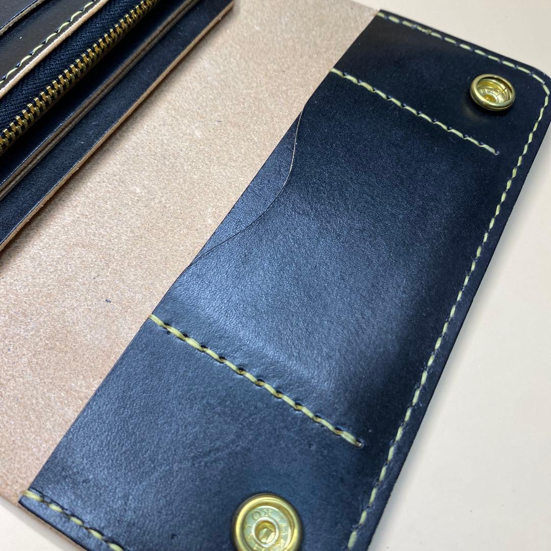上質 無骨 艶 茶芯 丘染め 三層 マチ ロング トラッカーウォレット