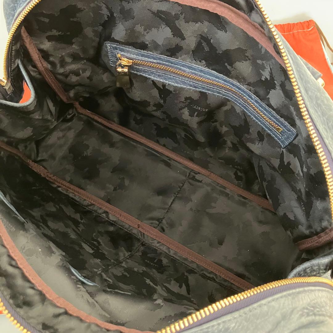 美品 aniary AEL レザーブリーフケース/ビジネスバッグ/紺/迷彩