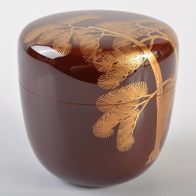 京塗師　平安祥雲（吉田祥雲）作　三本松蒔絵　内銀地　大棗　共箱　D　R6570