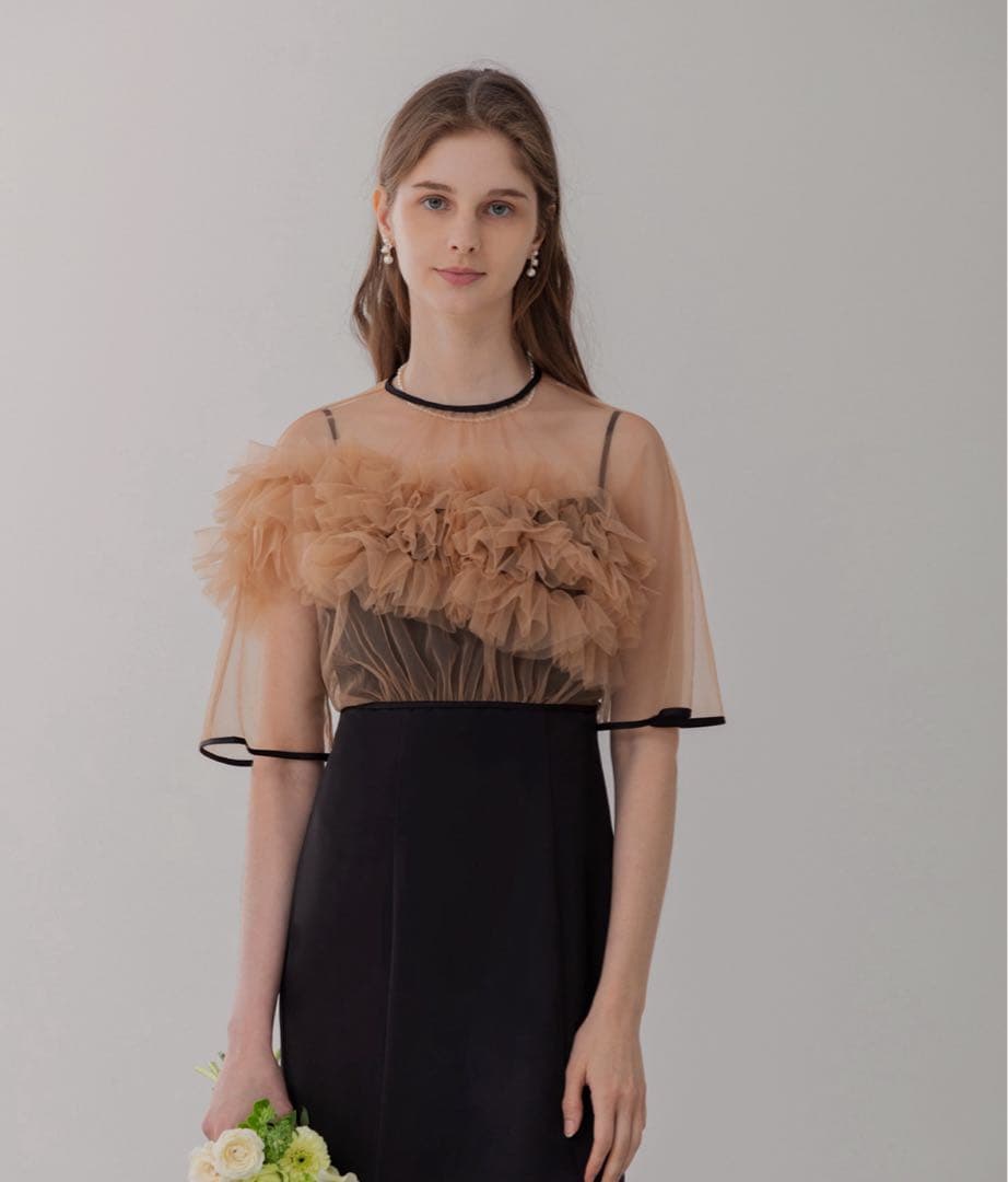 【LEJA】ボリュームチュールパイピングフレアドレスワンピース