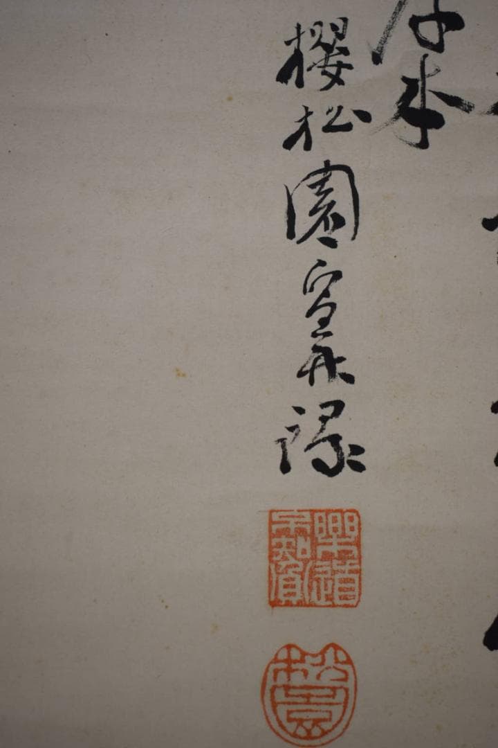 真作/桜松園/櫻松園/富士に人物画賛/絹表装/桐箱二重箱付/布袋屋掛軸HI-32