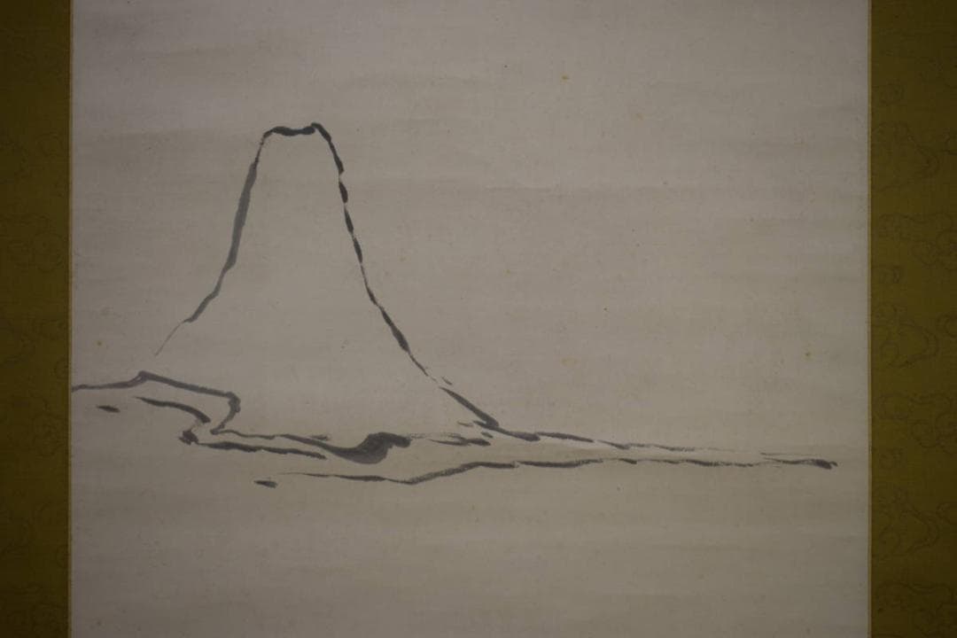 真作/桜松園/櫻松園/富士に人物画賛/絹表装/桐箱二重箱付/布袋屋掛軸HI-32