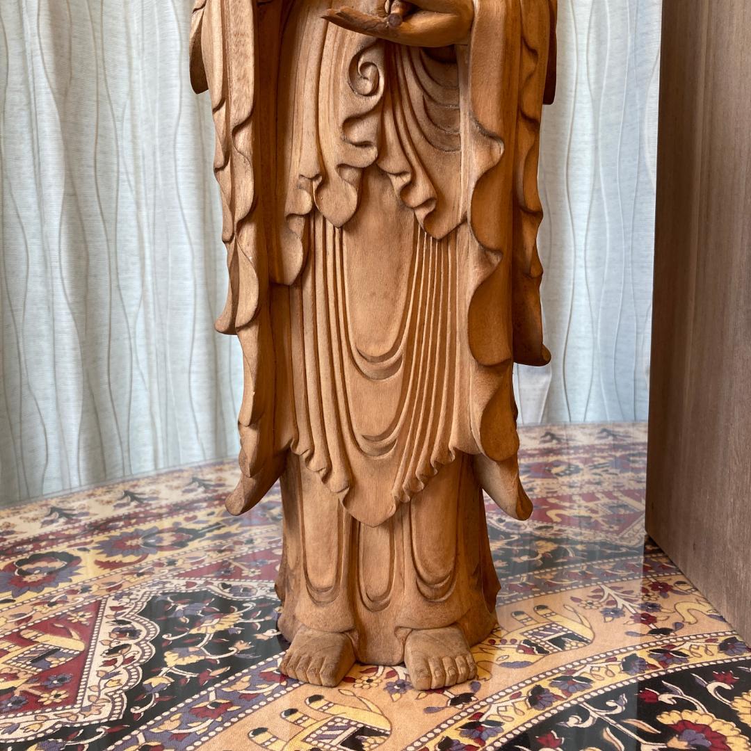 聖観音仏像 木彫柘植 高村光雲刻之 仏像 聖観音菩薩像【kurokunn】 H