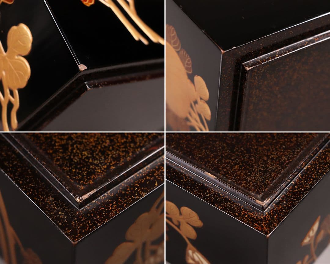 専用 MA24 時代木製漆器 光琳蒔絵 五段重 重台 菊蝶金銀蒔絵 螺鈿 黒塗