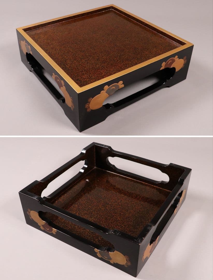 専用 MA24 時代木製漆器 光琳蒔絵 五段重 重台 菊蝶金銀蒔絵 螺鈿 黒塗