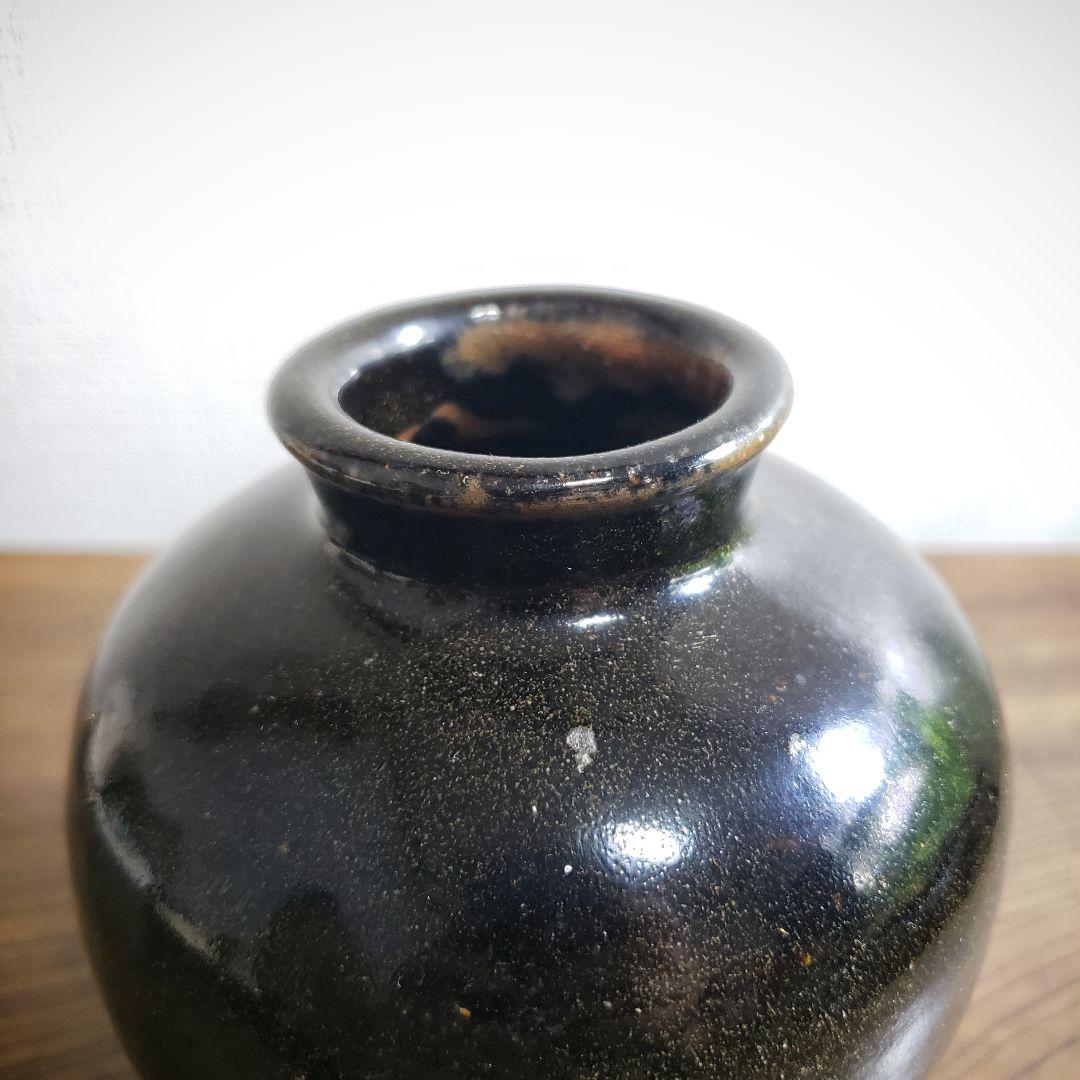 ☆花器 壺 黒釉 花瓶 水壺 明治 大正