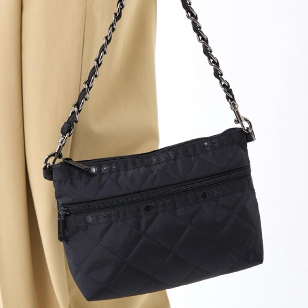 レスポ　CHAIN COSMETIC CLUTCH オニキスチェーンキルト