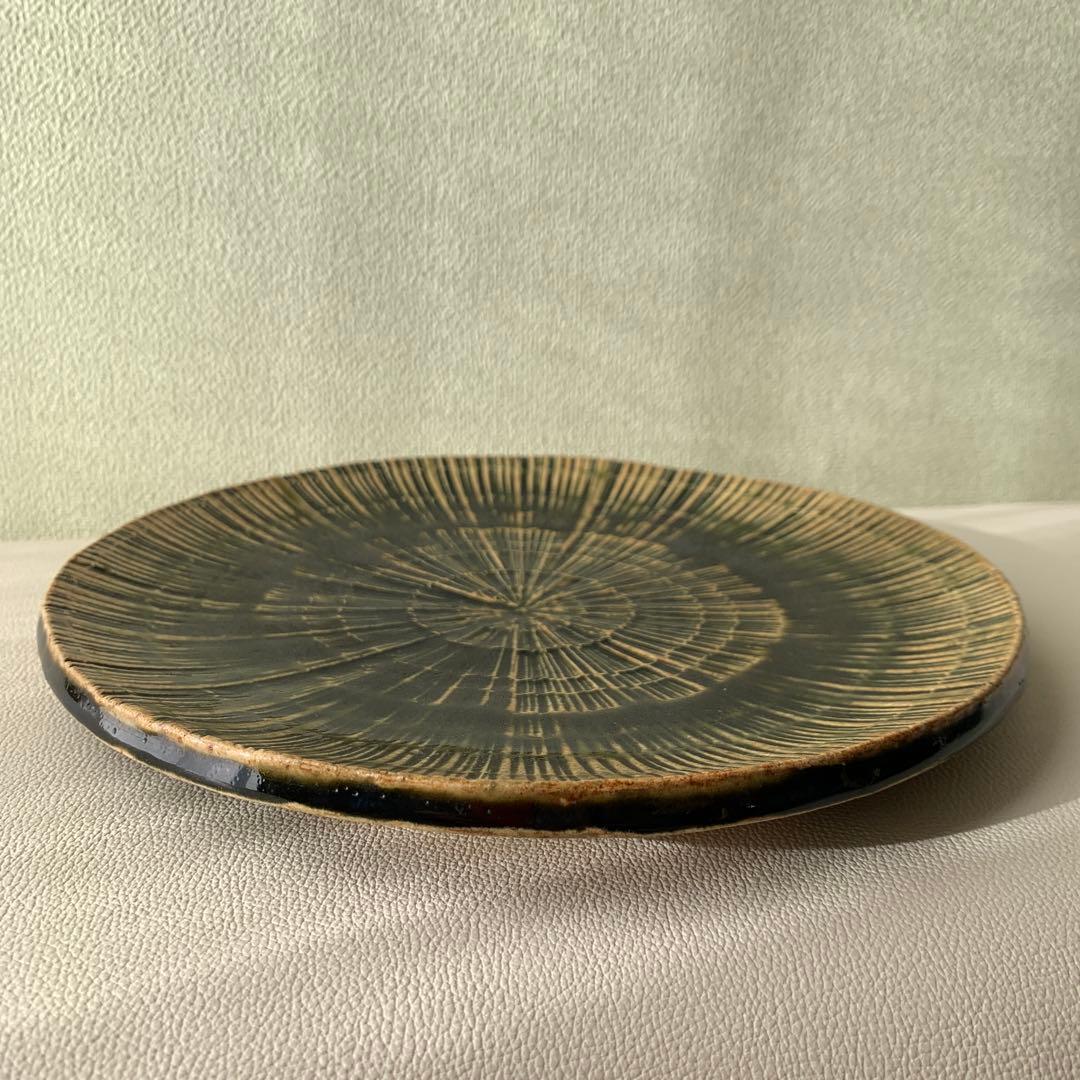 加藤重高作　織部刻文　皿