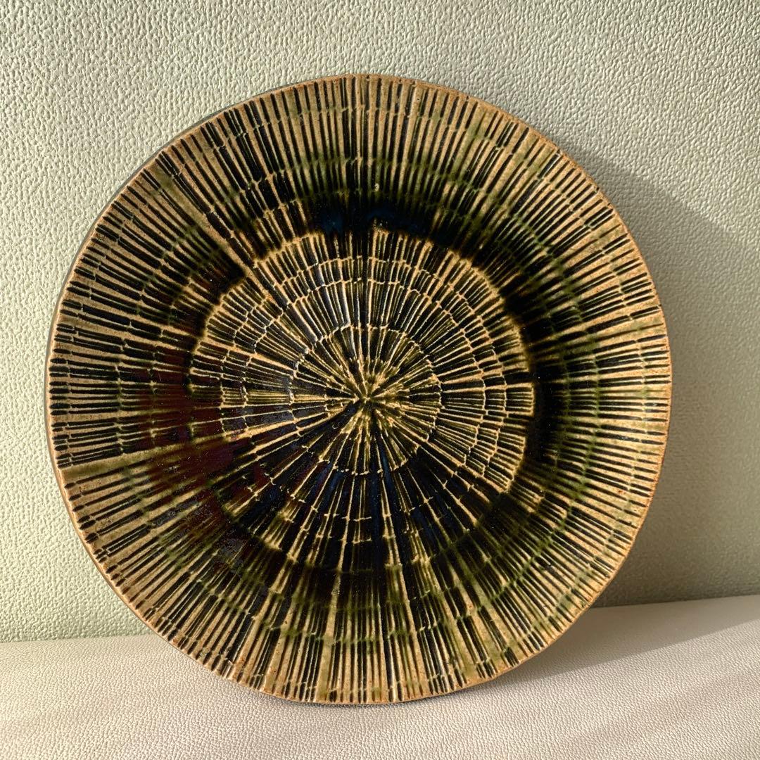 加藤重高作　織部刻文　皿