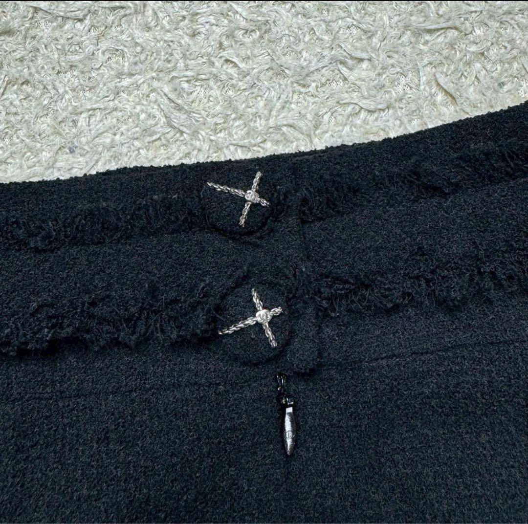 CHANEL 07A ツイードスカート ココマーク フリンジ ブラック