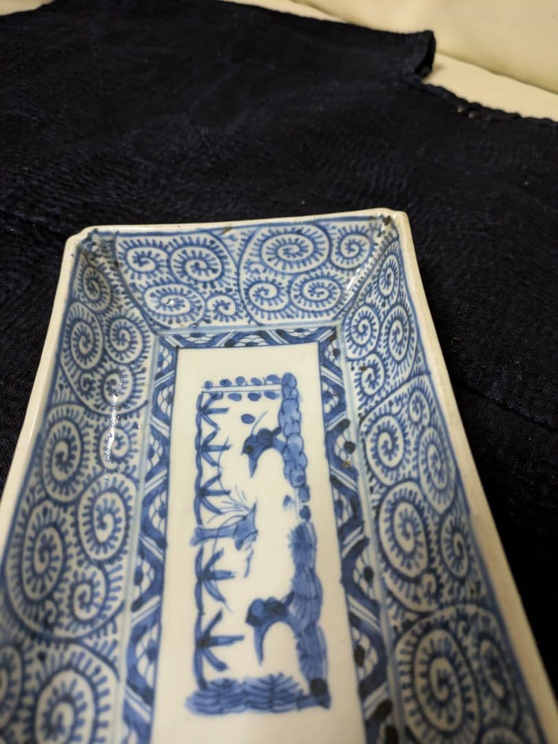 江戸◇蛸唐草染付長皿◇時代物◇古伊万里◇骨董◇