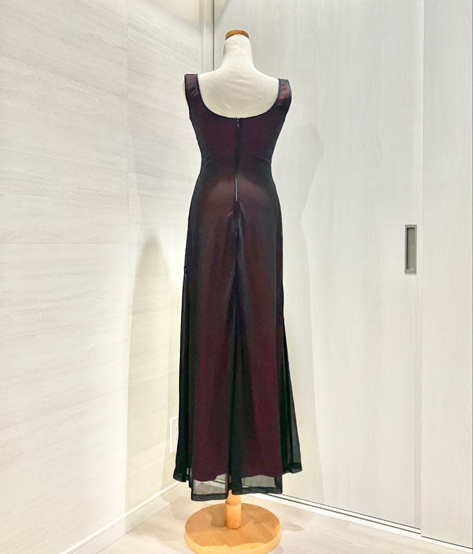 ぽん様【TADASHI SHOJI】赤×黒 花しストレッチ ロングドレス