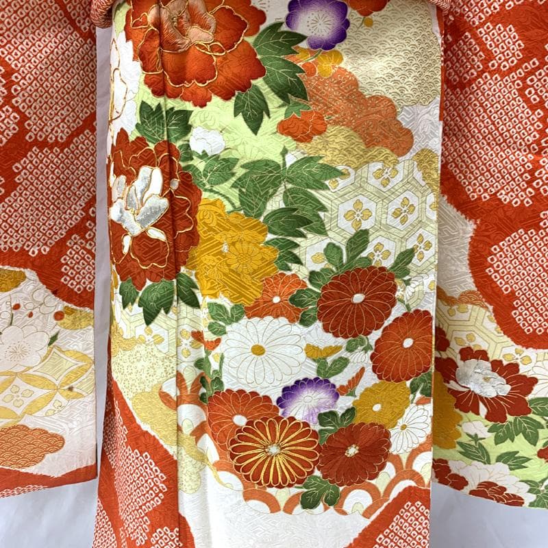 510aj16,帯揚げ,帯締め,しごき□女児 着物&袋帯 絞染め□状態良好