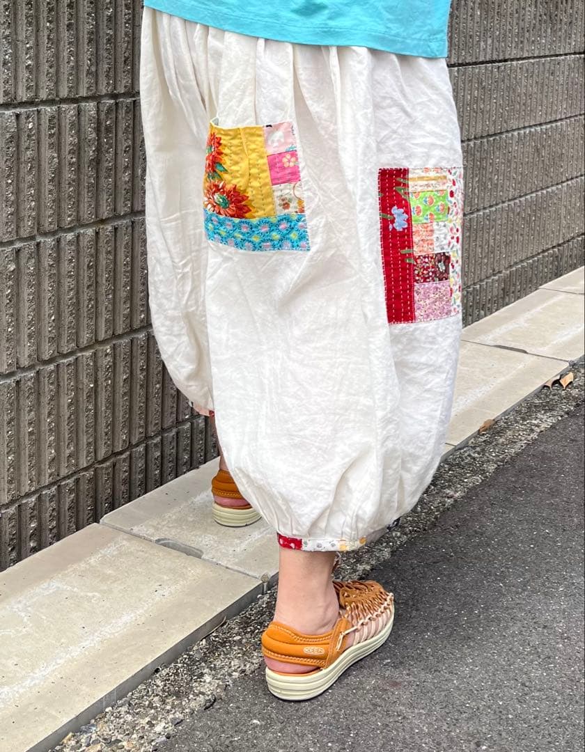 もんぺパンツパッチワーク モーヴピンク