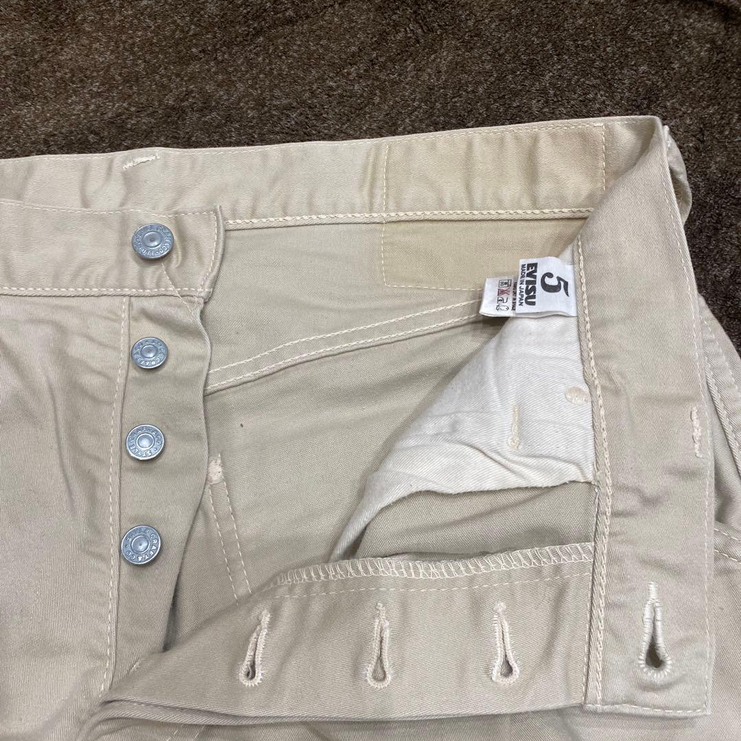 エヴィス EVISU ボタンフライ チノパン パンツ ベージュ系 34インチ