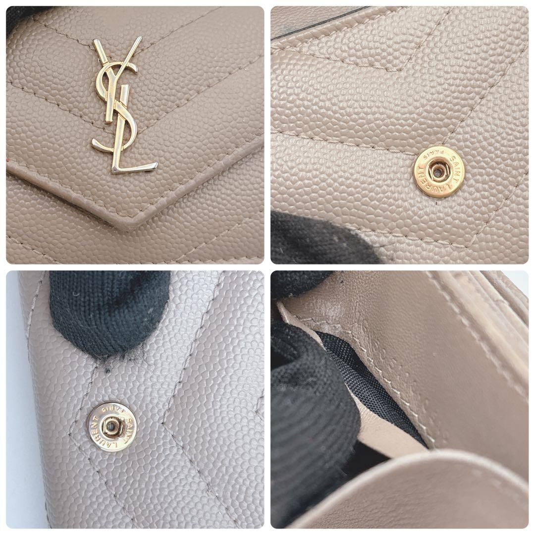 YSL イヴサンローラン レザー 三つ折り財布 ベージュ YSL イヴサン