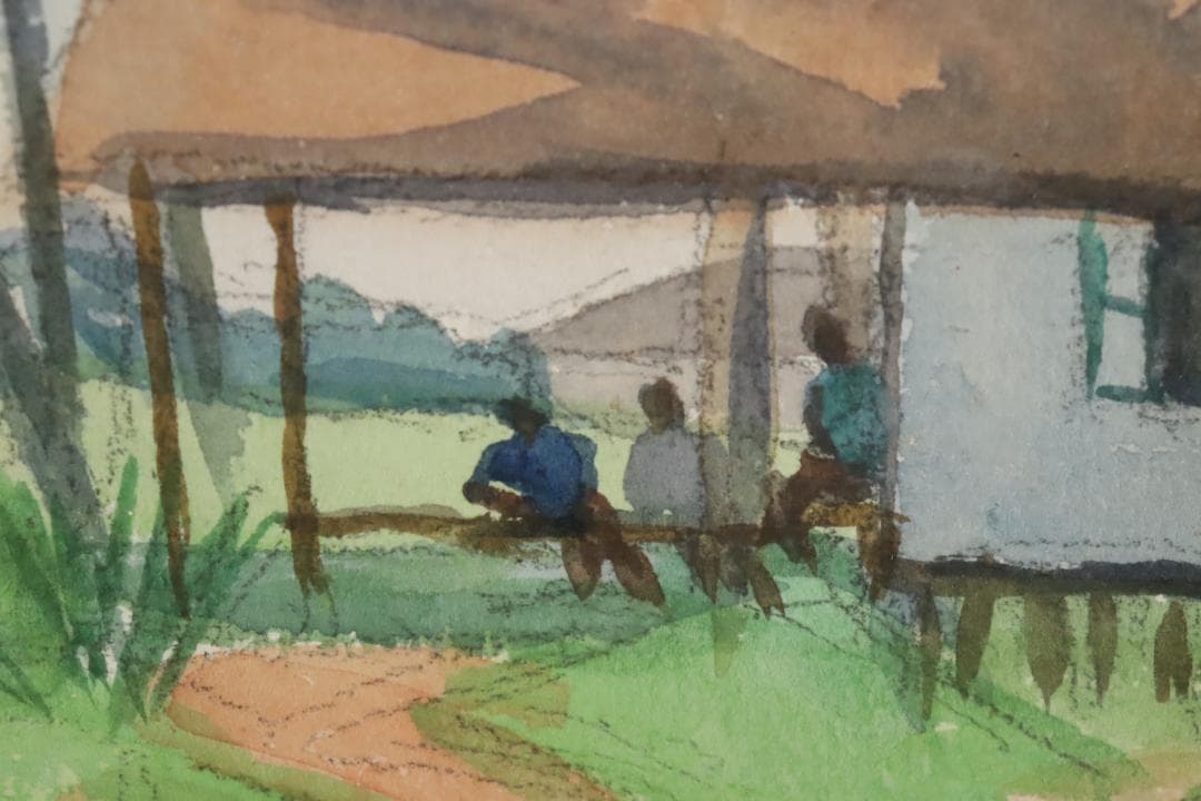 真作保証 石井柏亭 風景画 水彩5号 額装 タトウ箱付 ギャラリーな