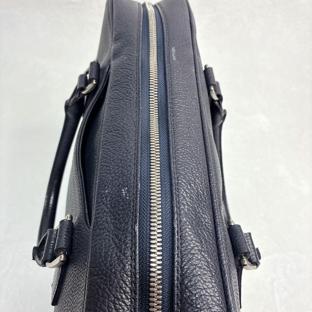 バーニーズニューヨーク ビジネスバッグ 2way レザー A4 ネイビー　シボ革