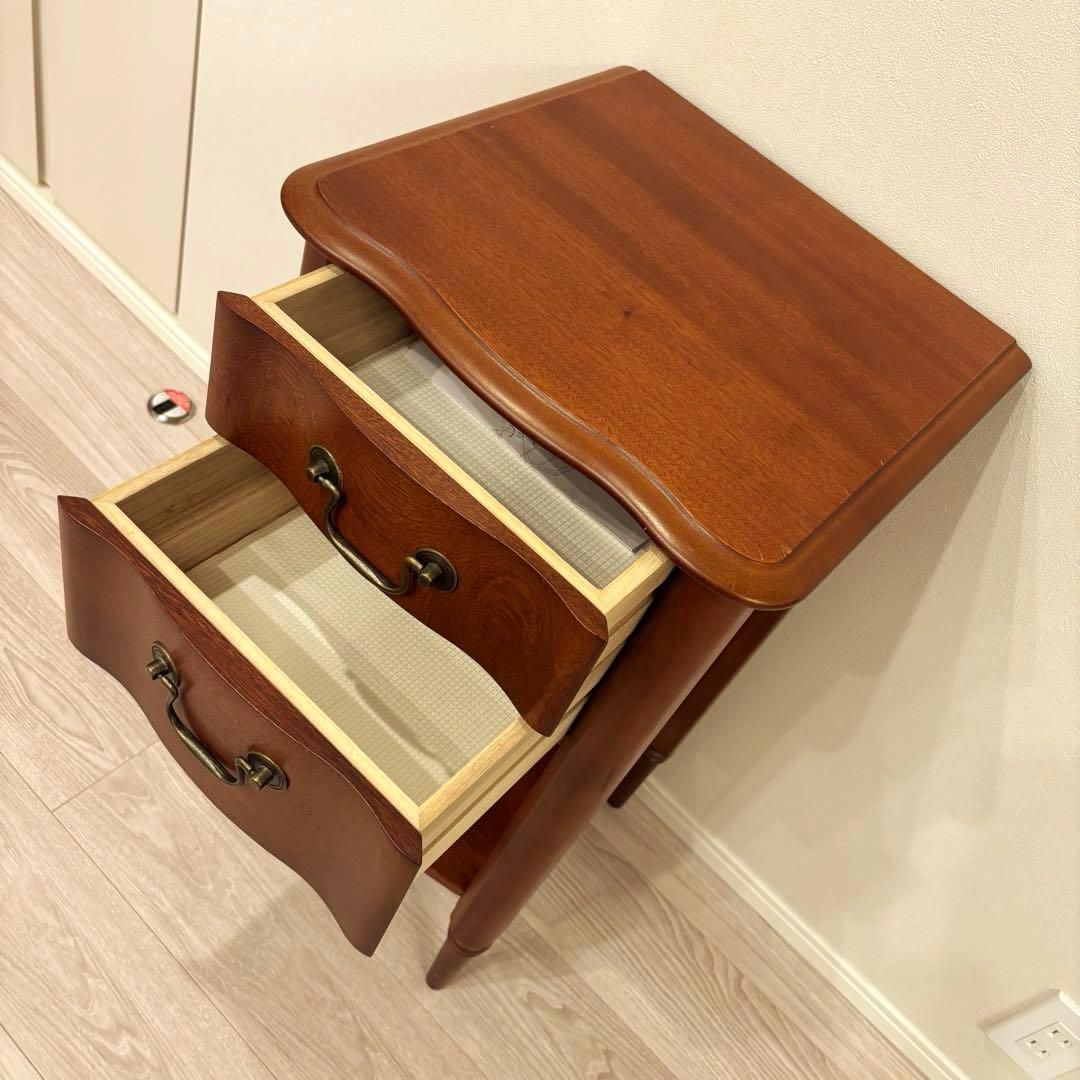 アンティーク調 ヴィンテージ木製キャビネット 2段サイドチェスト 塩川