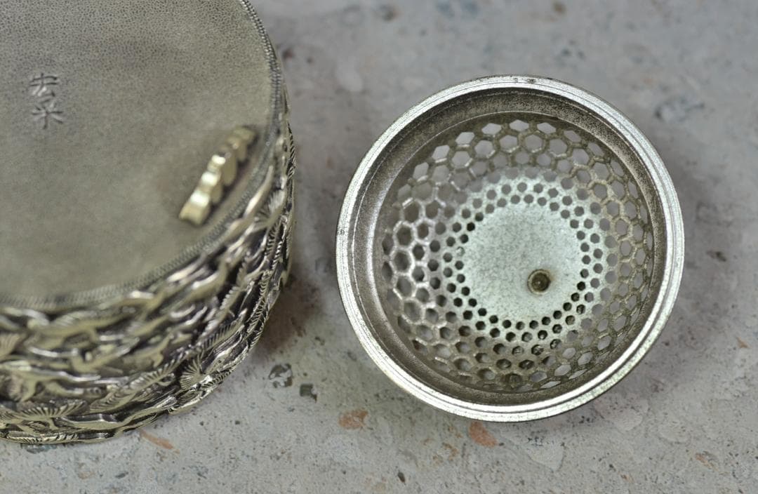 佐野宏采造（彫金作家）華鶴香炉 共箱 金属工芸